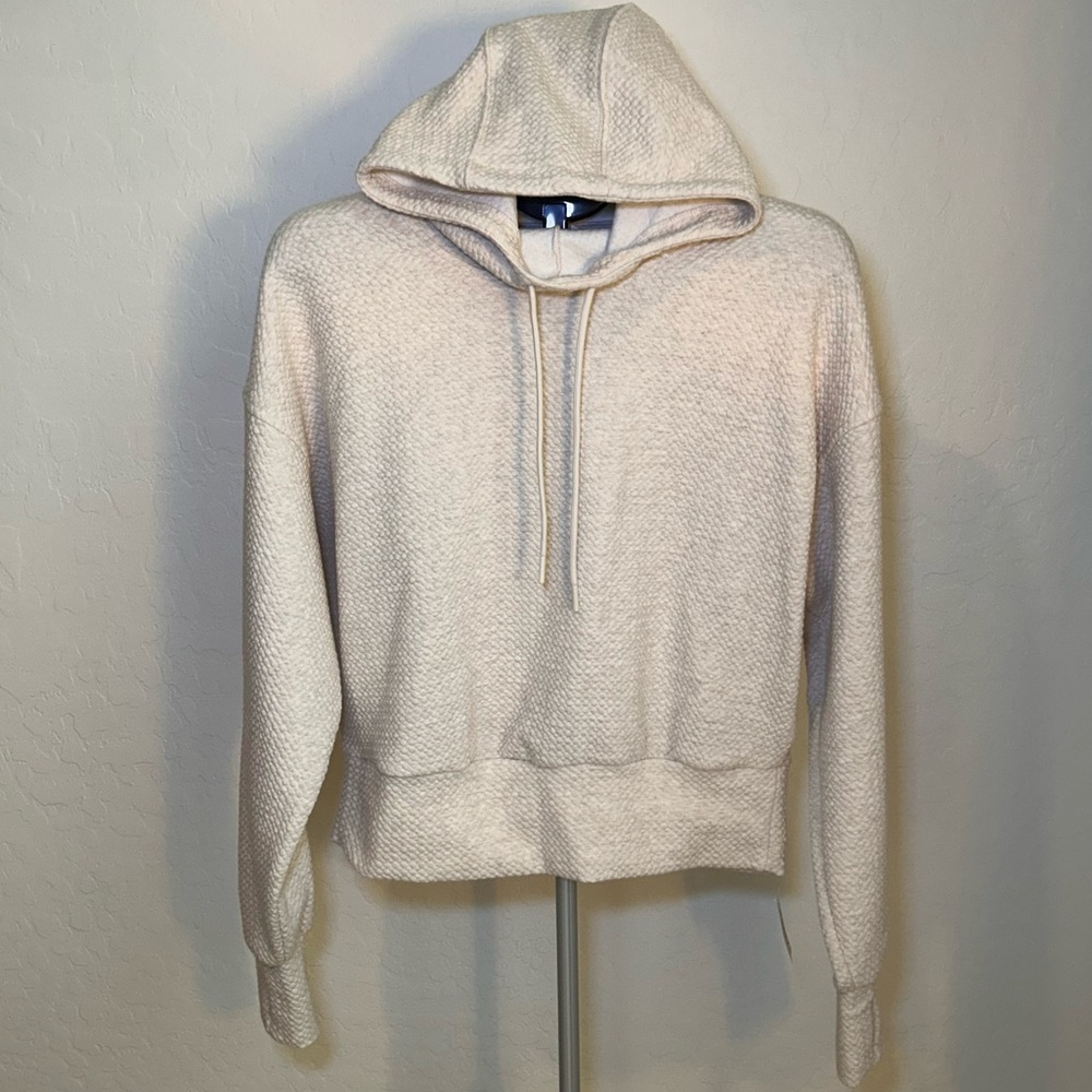 Old Navy Women’s Textured Knit Hoodie Sweatshirt Cream Beige Pullover-Medium